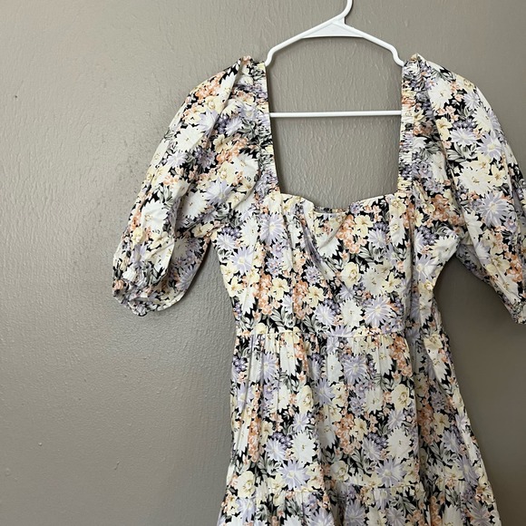 SNDYS. Floral Print Mini Puff Sleeve Dress Size XL smocked top casual short - Picture 2 of 7